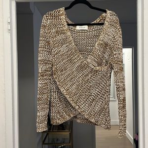 Derek Lam 10 Crosby Brown Woven V- Neck Wrap Sweater Size Medium